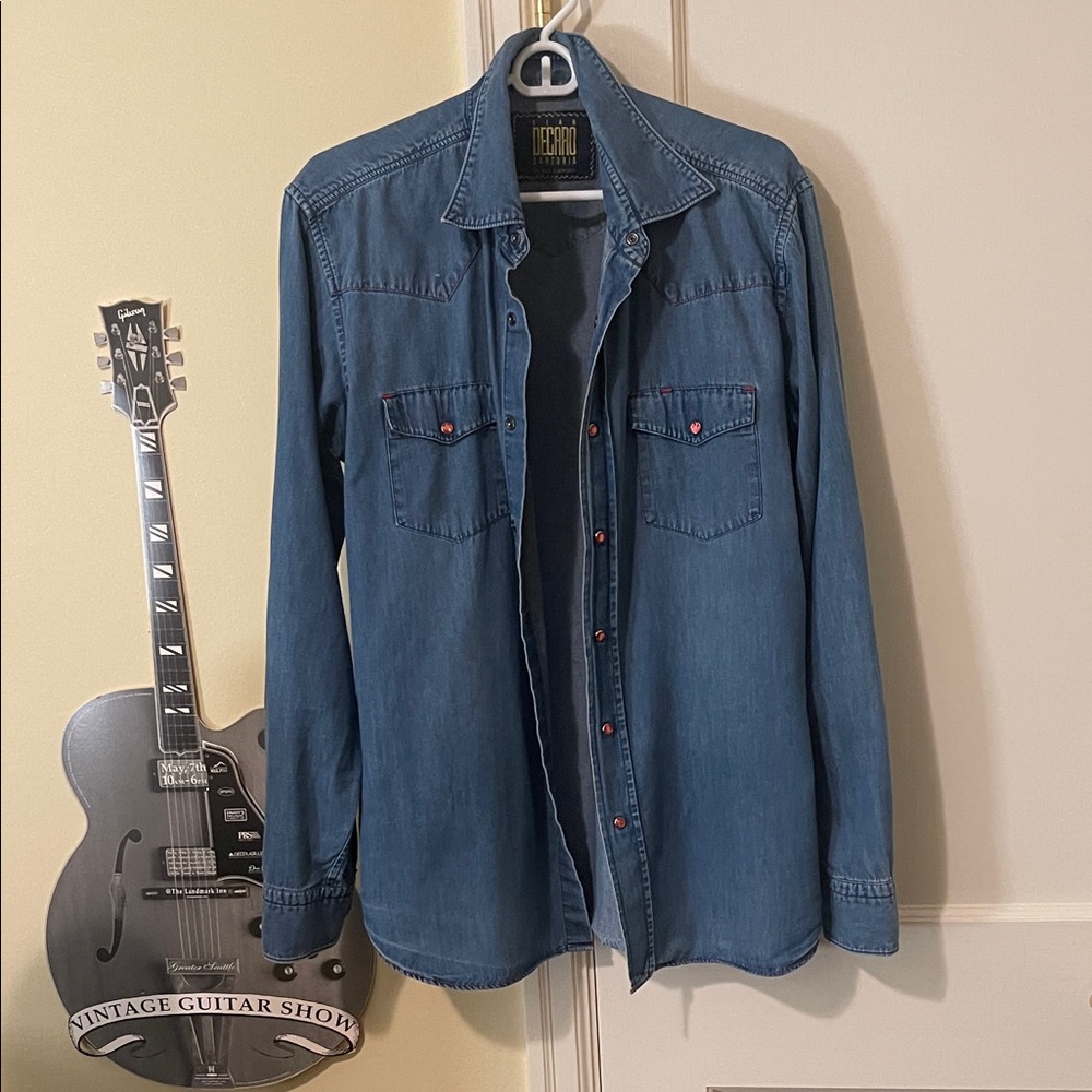 Casual Denim Shirt with Red Button Details - Picture 4 of 5